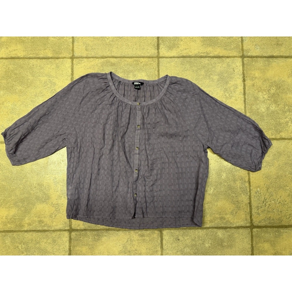 Eddie Bauer Womens M Purple 100% Cotton Textured Button Front 3/4 Sleeve Blouse